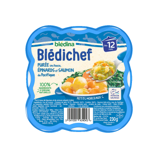 Repas bébé Blédichef Blédina 12 mois Purée épinards saumon - 230g