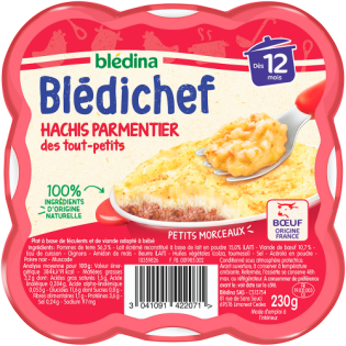 Repas bébé Blédichef Blédina 12 mois Hachis parmentier - 230g