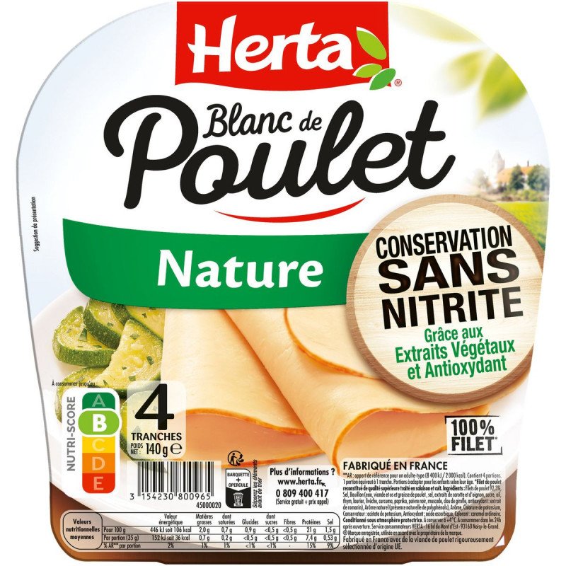 Blanc de poulet HERTA nature x4 - 140g